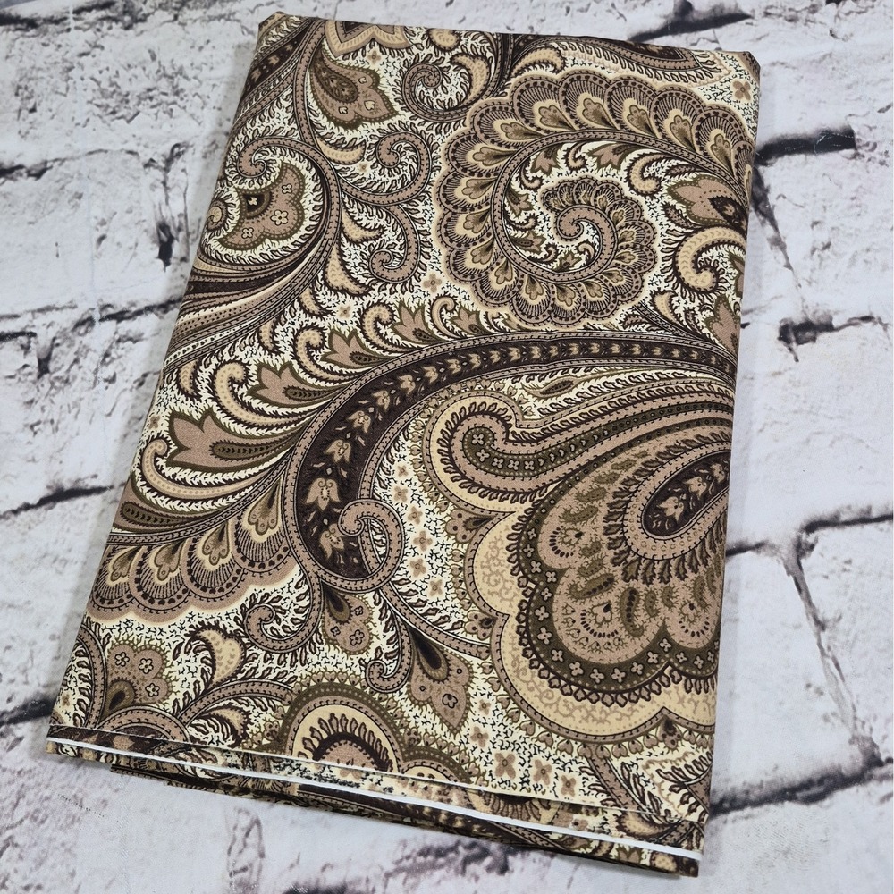 Vintage Fabric Tan Cream Large Scale Paisley Print 1+ Yard 44" Wide Sew Quilting